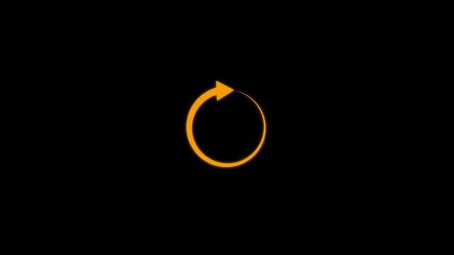 Circle arrow refresh and reload icon animation with loading progress on black background.Minimalist circular loading progress bar and rotating arrow animation pack, 4k animation video