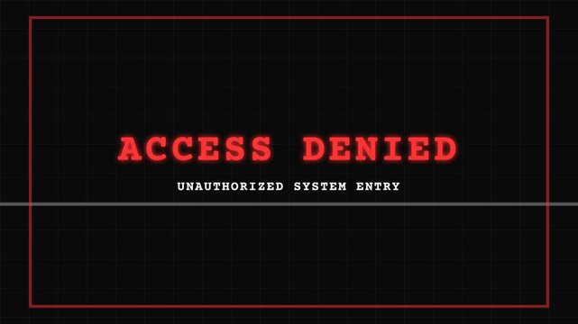 Dynamic 'Access Denied' message with glowing red text and grid background, symbolizing security breach, system error, and cyber threat, for digital security concepts