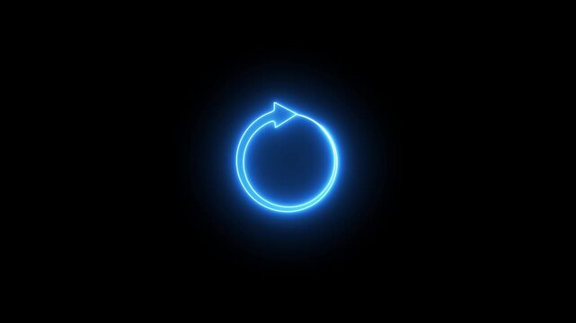 Neon circular arrows rotation cycle seamless loop animation on dark background. Abstract glowing neon loading bar circle animated background 4k video.
