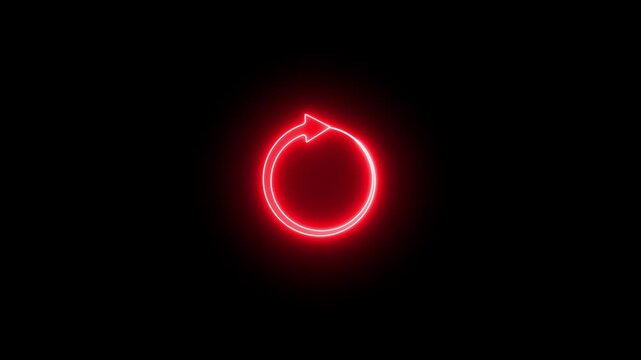 Neon circular arrows rotation cycle seamless loop animation on dark background. Abstract glowing neon loading bar circle animated background 4k video.