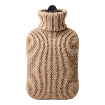 Hot water bottle in beige knitted cover