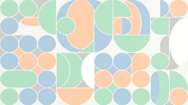 Abstract geometric pattern with pastel circles and semicircles in a modern minimalist style