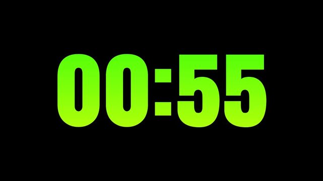 Digital 1 Minute Black Background Countdown Timer Animation Stock Video