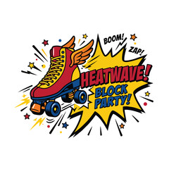 Fototapeta premium Cartoon roller skate with heatwave comic explosion energy.