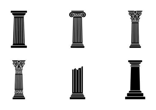 70 Classical Greek and Roman Columns Set, Architectural Elements Vector Icons, Ancient Building Support Structures, Decorative Stone Pillars Collection 100