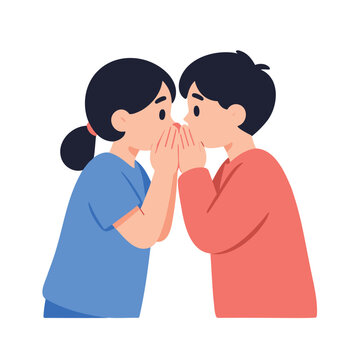 Children whispering secrets to each other with hands cupped over their mouths