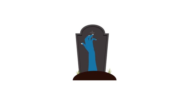 zombie rises from grave animation with tombstone for element design Halloween festival