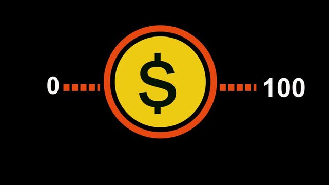 Animated 0 to 100 Dollar Currency Coin Symbol for Finance and Business