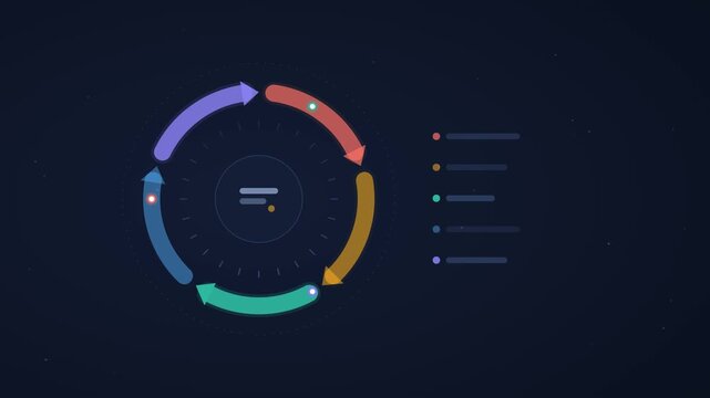Circular cycle diagram with five glowing process stages