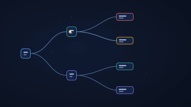 Decision tree diagram with branching paths and traveling signals