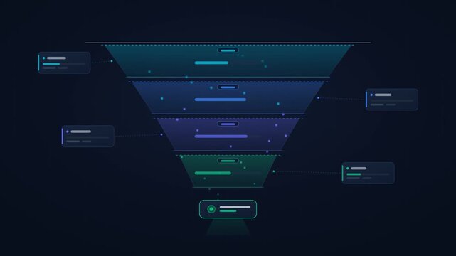 Four tier conversion funnel diagram with glowing stage flow layers