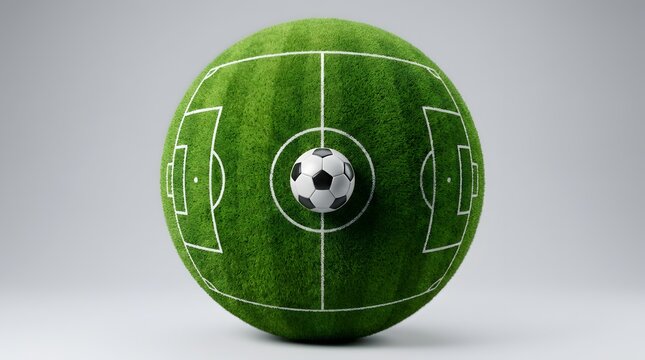 Soccer field mapped onto a sphere with a soccer ball in the center