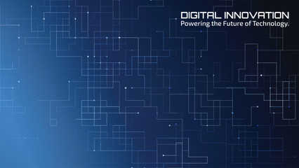 Fototapeta premium Abstract digital innovation background with circuit board lines, futuristic network technology, and connected data nodes concept for futuristic business, cloud computing and corporate communication