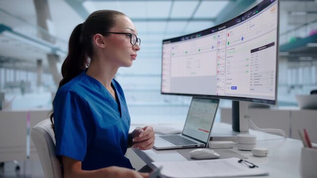 Medical Billing Specialist Carefully Reviews Claims On Her Laptop