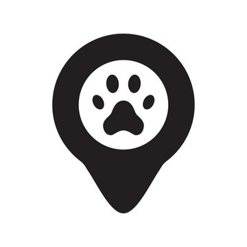Paw print location pin icon vector