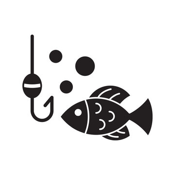 Fish hooked on line vector icon