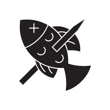 Grilled fish on stick vector icon
