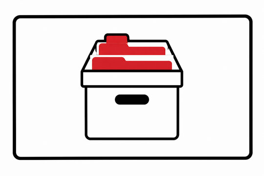 A stylized icon of a red folder inside a white filing box on a plain background.
