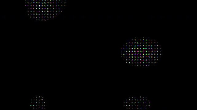 Abstract technology random dots and grid background with multicolor RGB pixels, vibrant dot matrix LED screen animation, futuristic digital data particle wave motion.
