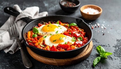 Fototapeta premium Paella with Fresh Vegetables and Chicken in a Pan, Delicious Spanish Rice Dish with Tomatoes, Peppers and Green Vegetables for a Gourmet Dinner or Lunch