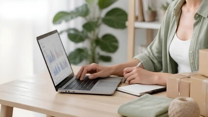 Fototapeta premium woman working on laptop