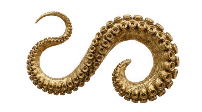 Golden octopus tentacle sculpture isolated on transparent background