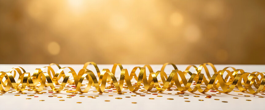 celebration background banner with copy space and golden streamers