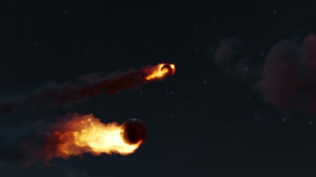 Flying fireballs in front of starry sky