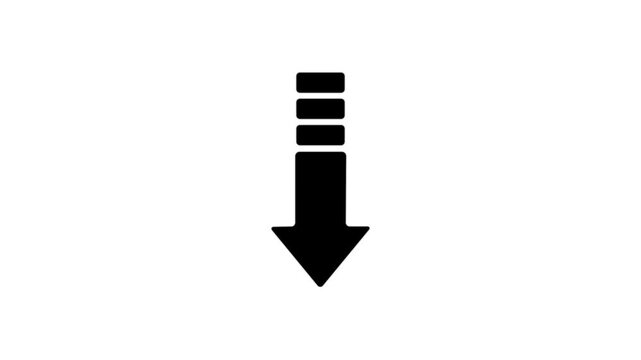 Animation Arrow Down Symbols on Black Background. Animated white arrow from top to bottom on black background. Arrow motion business animation background.