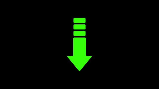 Animation Arrow Down Symbols on Black Background. Animated white arrow from top to bottom on black background. Arrow motion business animation background.