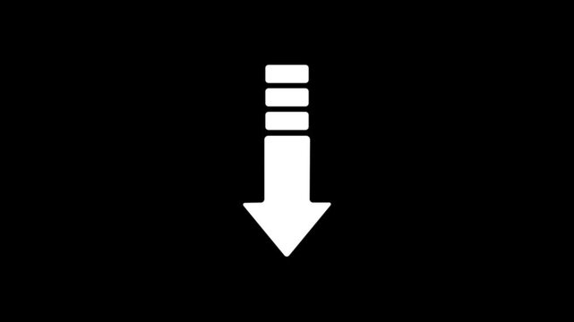 Animation Arrow Down Symbols on Black Background. Animated white arrow from top to bottom on black background. Arrow motion business animation background.