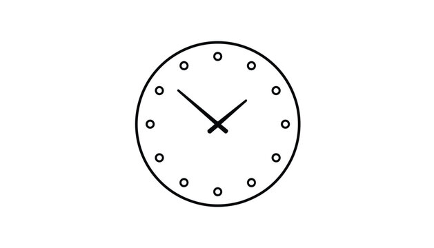 Minimalist outline icon of a round wall clock with dots replacing numbers, indicating ten minutes past ten on a white background.