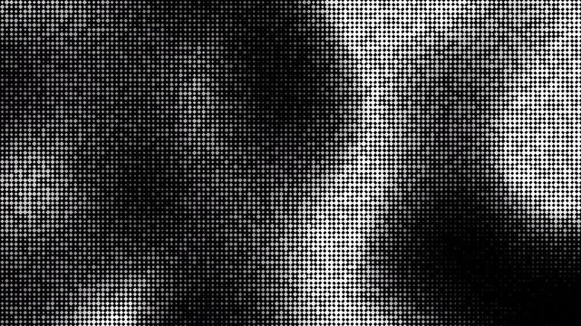 Abstract technology random dots and grid background with dense halftone texture, high contrast white pixel noise matrix movement, digital data stream motion graphics.