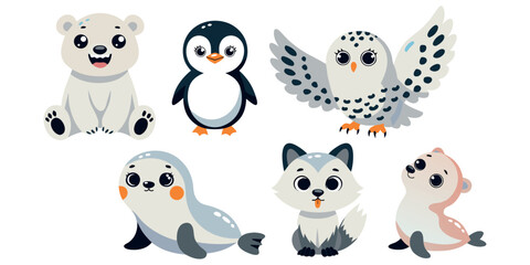 Obraz premium Arctic Animals cartoon. Arctic Animals vector. Arctic Animals art. Arctic Animals icon. Arctic Animals Art. Arctic Animals Set, Polar Bear, Penguin, Seal and Arctic Fox Cartoon Vector Illustration.