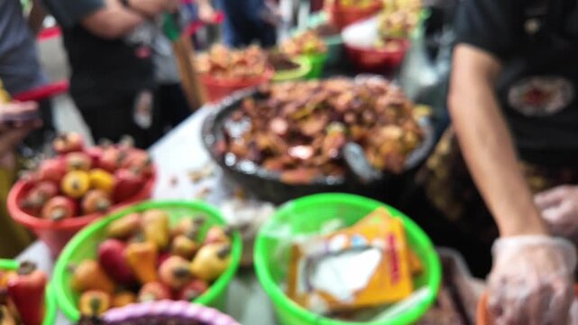 blurry turkish sweets in a market