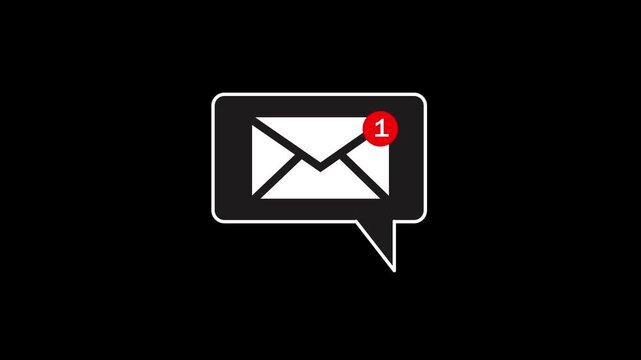 New email notification alert concept. A person receiving new message notification on their smartphone. digital envelope icon with a red alert symbol represents incoming email on a black background.