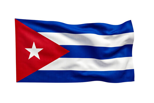 Waving flag of cuba isolated on transparent background with realistic fabric texture.