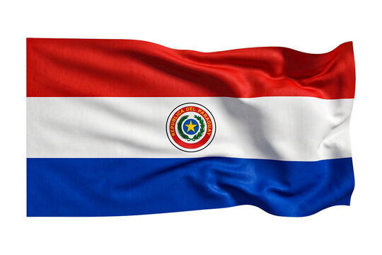 Waving flag of paraguay isolated on transparent background with realistic fabric detail.