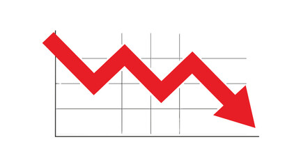 Obraz premium Red declining arrow on a grid representing financial loss and economic recession.