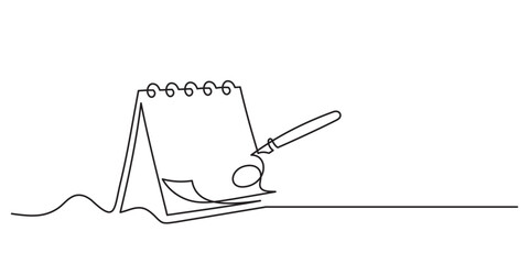 one line drawing calendar planning organizer with pen minimalist art © gthd