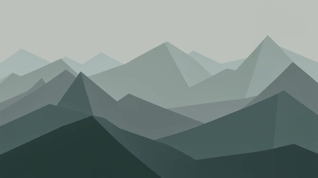 Abstract Geometric Mountain Range Landscape in Shades of Blue and Green