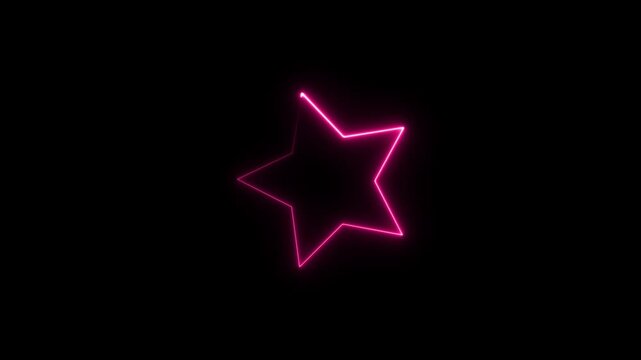 Neon colour icon Abstract dynamic saber rectangle frame animation with black background. Twinkling stars animation, falling sparkling bright stars overlay video.