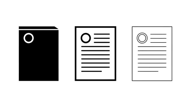 Collection of Professional Document and File Icons in Varying Minimalist Graphic Styles for Business and Office Interface Design