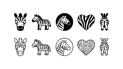 Naklejka premium Zebra Icon Set Silhouette and Outline Vector Illustration