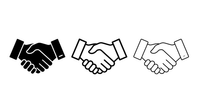 Set of handshake icons in different styles, representing agreement, partnership, and business success