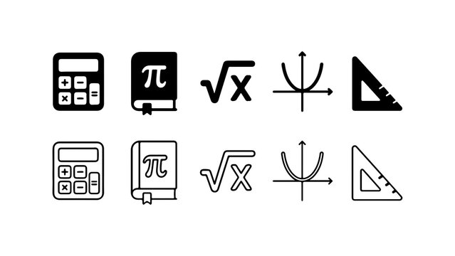 Mathematics Icons Set in Silhouette and Outline Style Vector