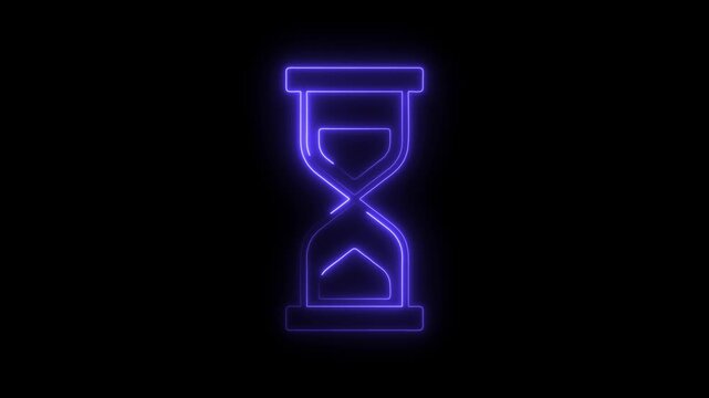 Hourglass time counter neon light glowing animation on black background