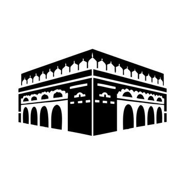 Islamic kaaba building black and white vector icon - Minimalist black and white vector illustration of the Kaaba building, a significant Islamic structure, in a clean design style.
