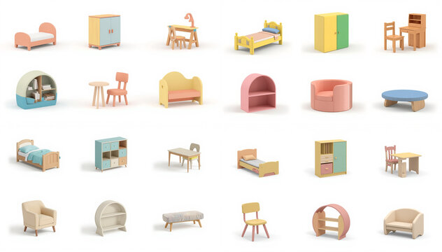 Kids Room Furniture 3D Clipart
