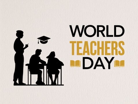 World teachers day illustration with graduation cap and students